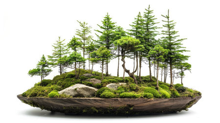 Miniature forest bonsai arrangement featuring multiple trees in a single large, flat pot.の素材