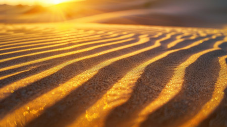 Close-up of rippled sand patterns created by the wind in a desert.の素材