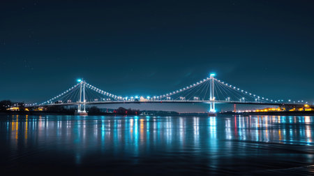 A majestic bridge lit up at night.の素材