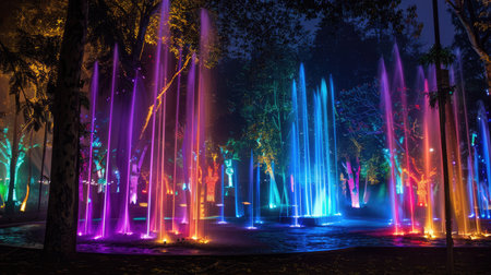 A magical light show in a park.の素材