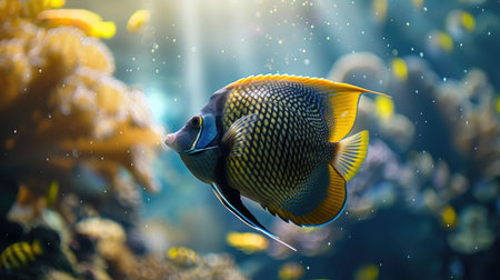A majestic angelfish gliding gracefully through the water.の素材