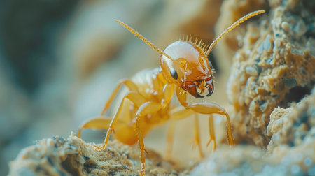 A macro shot of a termite worker and soldier in a colony.の素材