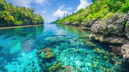 A lagoon with vibrant coral reefs and tropical fish, perfect for scuba diving.の素材