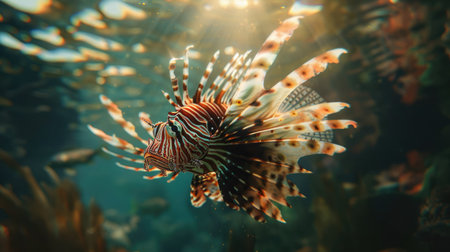 A majestic lionfish gliding gracefully through the water.の素材