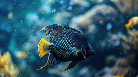 A majestic angelfish gliding gracefully through the water.の素材