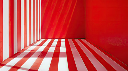 A vibrant red background with bold, contrasting stripes in white, adding a dynamic and lively feel.の素材