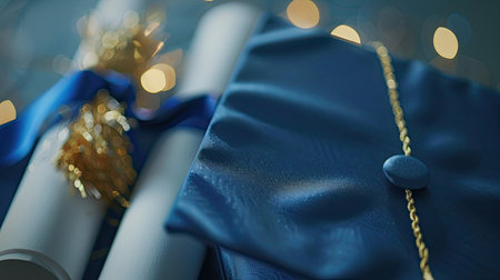 Graduation cap and diploma decorations, celebrating academic achievement.の素材