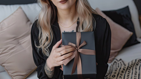 A fashion influencer unboxing luxury items, showcasing high-end brands and elegant packaging.の素材