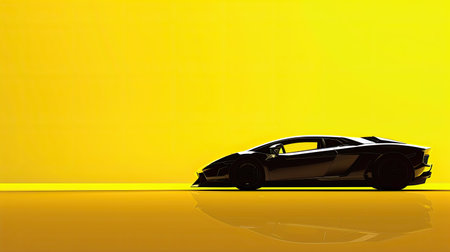 Yellow background with a sleek sports car silhouette, exuding speed and luxury.の素材