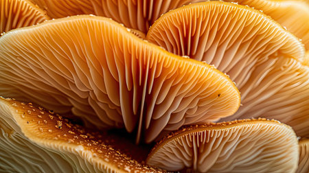 A macro shot of a mushroom's gills, revealing the fine, intricate patterns.の素材