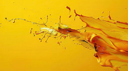 Yellow background with a creative splash of paint, capturing the essence of art and expression.の素材