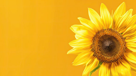 Yellow background with a close-up of a sunflower, radiating warmth and positivity.の素材
