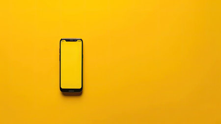 Yellow background with a bright and modern smartphone, showcasing technology and connectivity.の素材