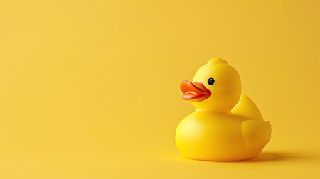 Yellow background with a cute rubber duck, evoking a sense of nostalgia and playfulness.の素材