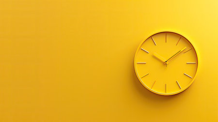 Yellow background with a minimalist clock, symbolizing time management and productivity.の素材