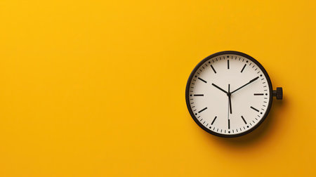 Yellow background with a minimalist clock, symbolizing time management and productivity.の素材