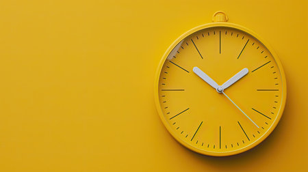 Yellow background with a minimalist clock, symbolizing time management and productivity.の素材