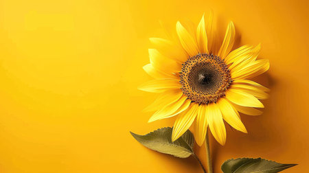 Yellow background with a close-up of a sunflower, radiating warmth and positivity.の素材