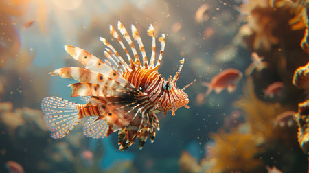 A majestic lionfish gliding gracefully through the water.の素材
