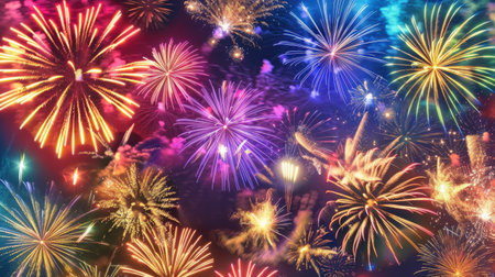 A night sky filled with colorful fireworks.の素材