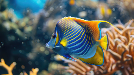 A majestic angelfish gliding gracefully through the water.の素材