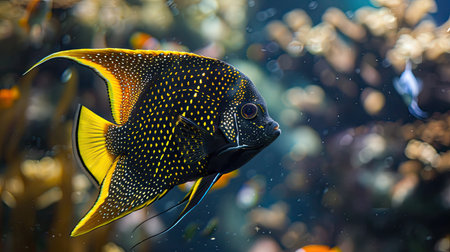 A majestic angelfish swimming gracefully through the water.の素材