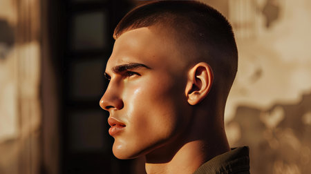 A man with a high and tight haircut, clean and military-inspiredの素材