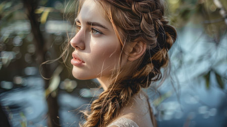 A girl with a waterfall braid, looking ethereal and beautifulの素材