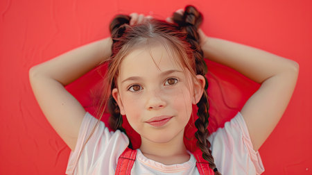 A girl with pigtail braids, cute and playfulの素材
