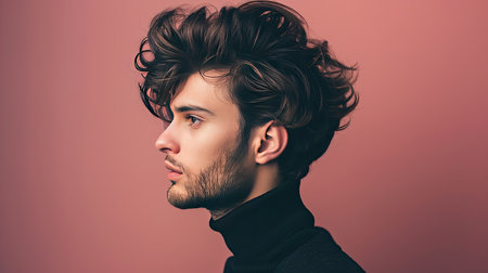 A man with a blowout hairstyle, full of volume and styleの素材