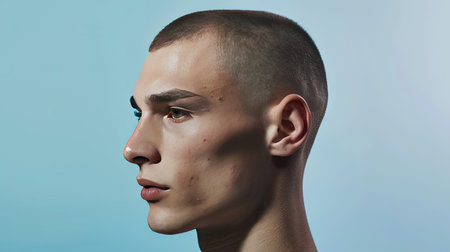 A man with a buzz cut hairstyle, highlighting the clean, minimalist lookの素材