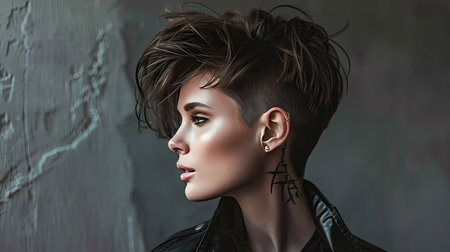 A woman with a pixie cut hairstyle, showcasing the bold and edgy styleの素材