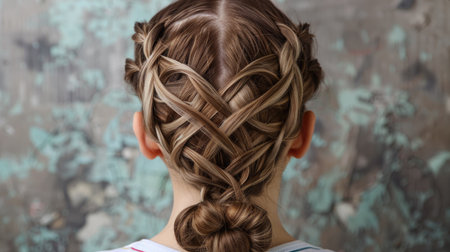 A girl with a heart braid hairstyle, cute and creativeの素材