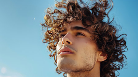 A man with curly hair, styled in a natural and free-flowing mannerの素材