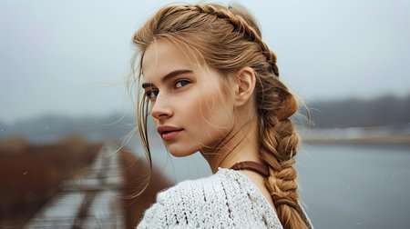 A girl with a braided ponytail, practical and prettyの素材