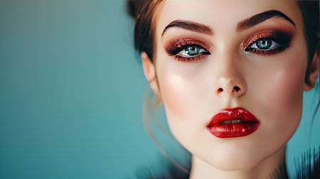 A beautiful woman with bold, dramatic eye makeup and a confident gazeの素材