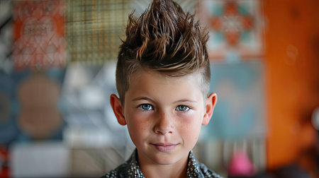 A boy with a faux hawk hairstyle, looking trendy and coolの素材