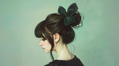 A girl with a bow bun hairstyle, cute and whimsicalの素材