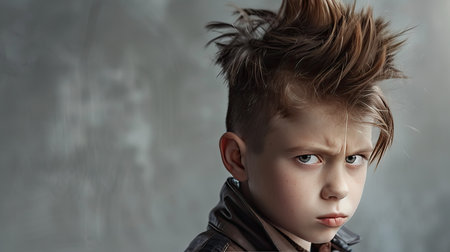 A boy with a faux hawk hairstyle, looking trendy and coolの素材