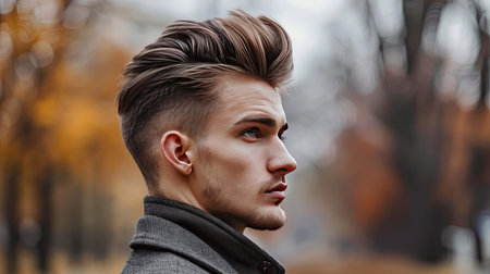 A man with a classic undercut hairstyle, showing off the sharp contrast between the sides and the topの素材