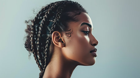 A woman with a side braid, adding a relaxed touchの素材