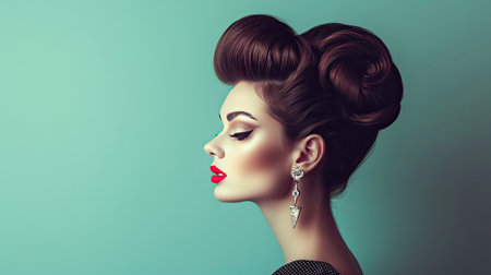 A woman with a retro beehive hairstyle, perfect for vintage-themed occasionsの素材