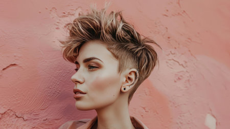 A woman with a pixie cut hairstyle, showcasing the bold and edgy styleの素材
