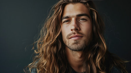 A man with long hair, styled in a loose and natural wayの素材