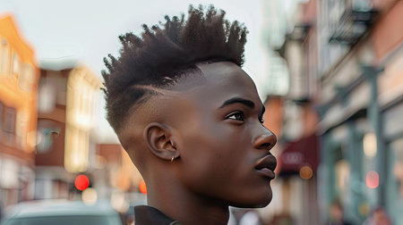 A boy with a high top fade, stylish and iconicの素材