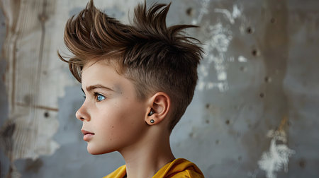 A boy with a faux hawk hairstyle, looking trendy and coolの素材