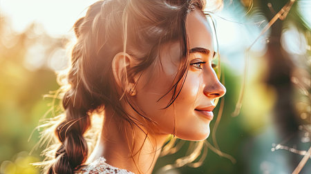 A woman with a side braid, adding a relaxed touchの素材