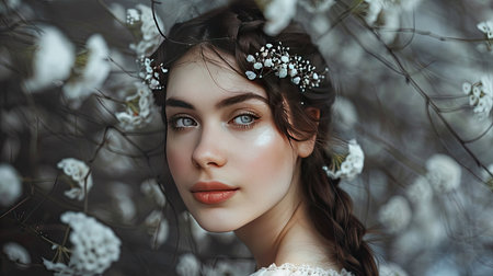 A woman with a braided crown, ideal for a romantic and elegant lookの素材