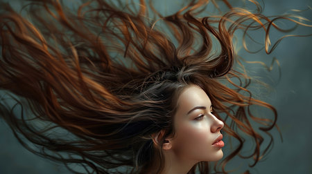 A woman with a voluminous blowout, full of body and movementの素材