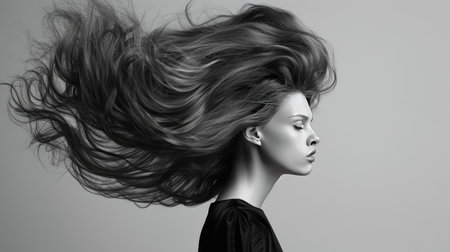 A woman with a voluminous blowout, full of body and movementの素材